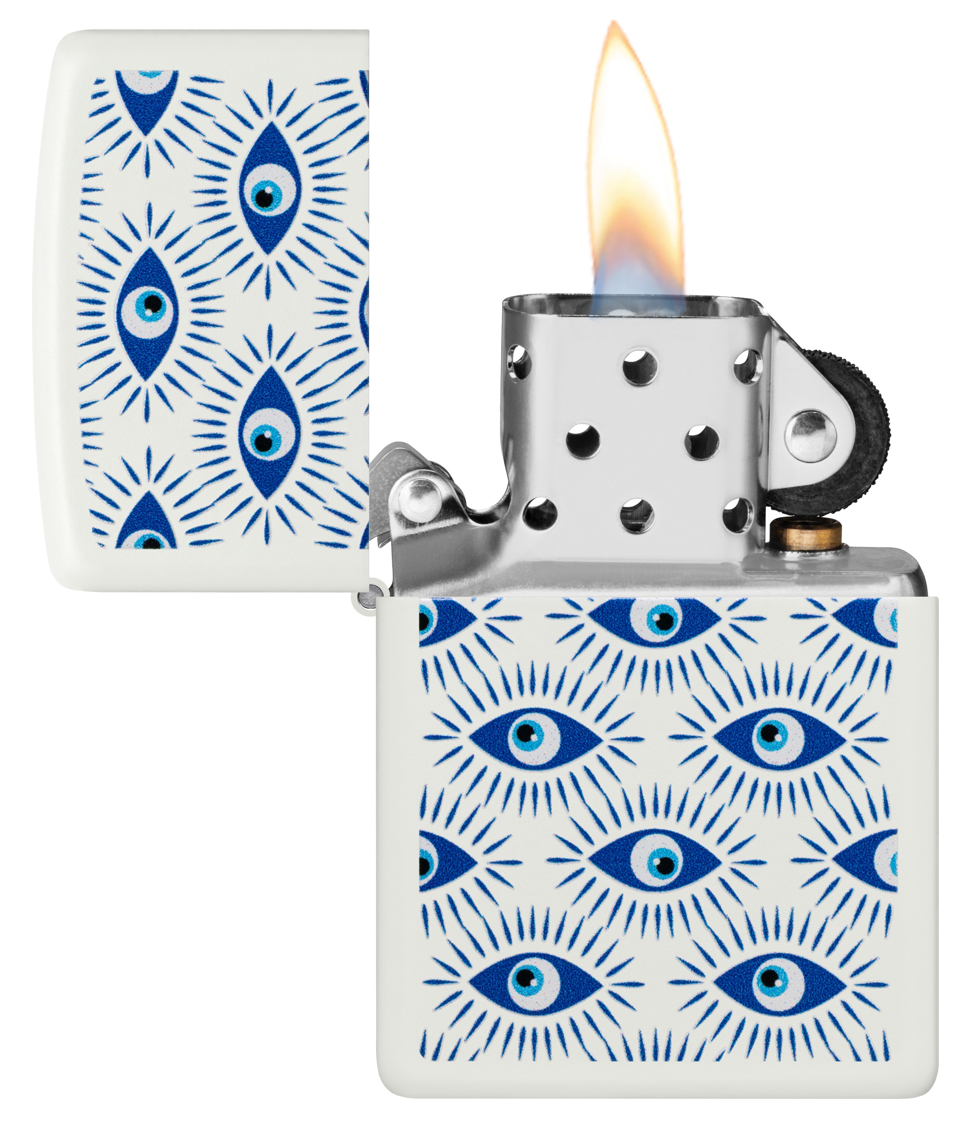 Front shot of Zippo Bejeweled Beetle Design High Polish Brass Windproof Lighter standing at a 3/4 angle.