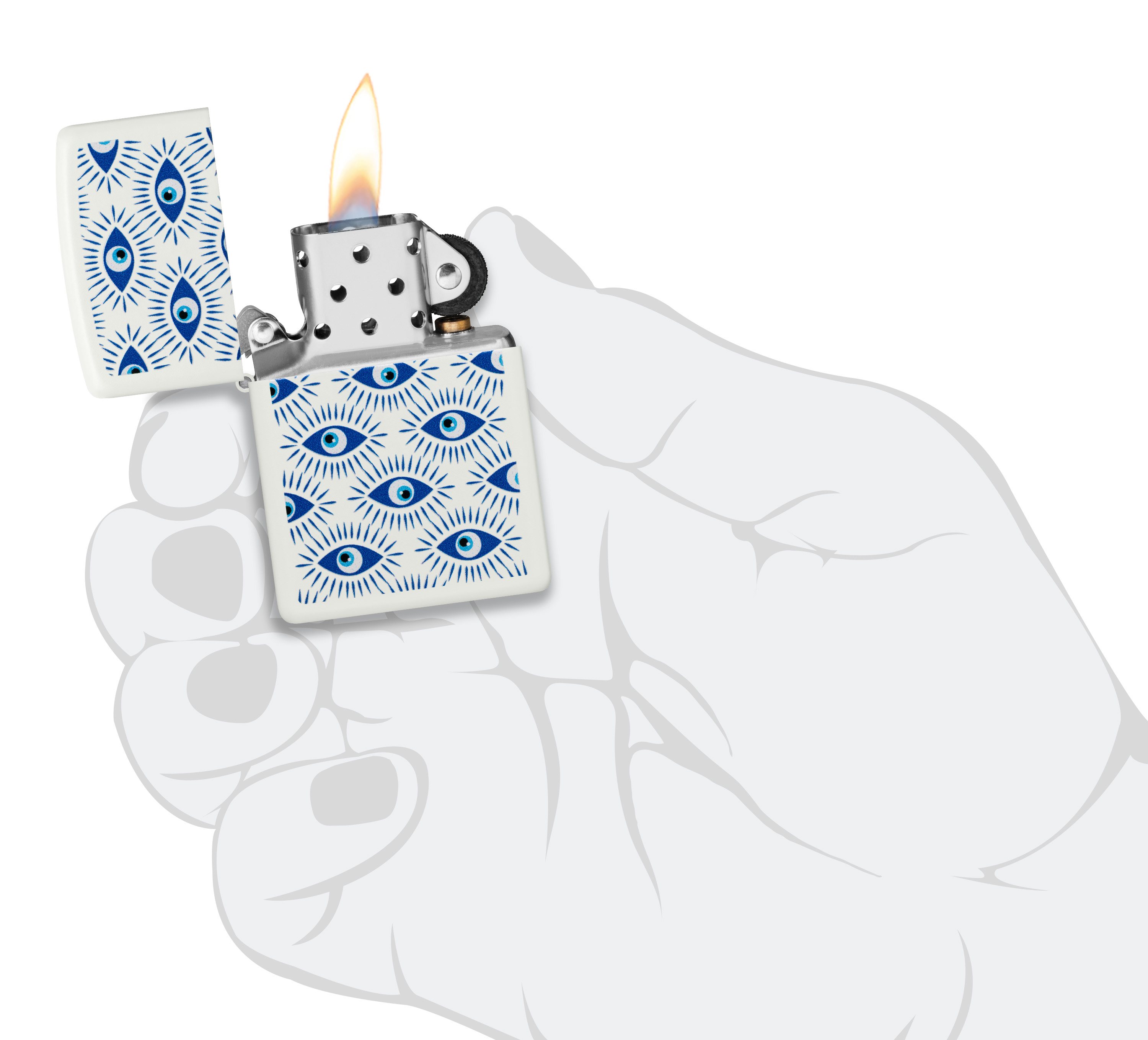Front shot of Zippo Bejeweled Beetle Design High Polish Brass Windproof Lighter standing at a 3/4 angle.