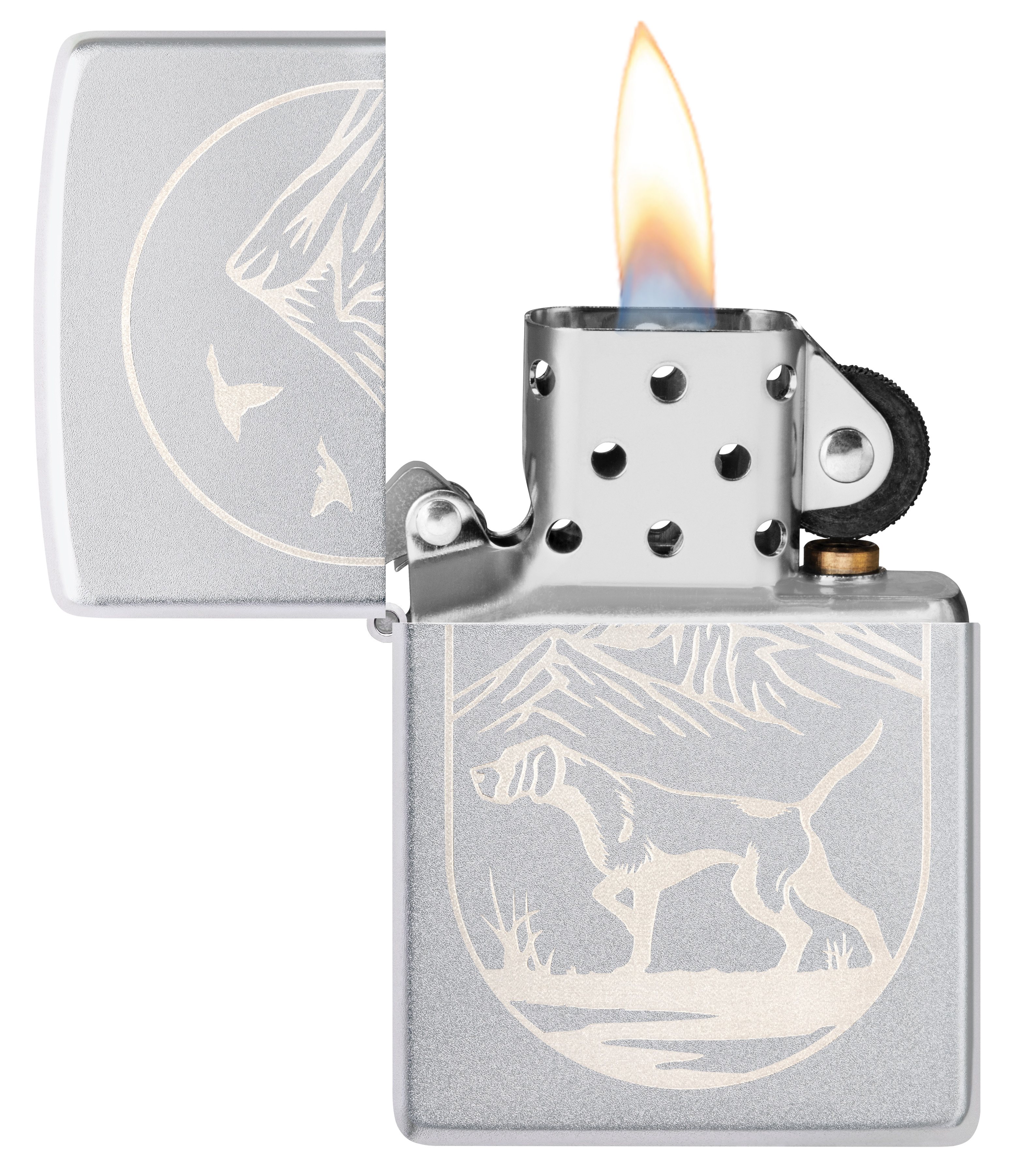 Front shot of Zippo Bejeweled Beetle Design High Polish Brass Windproof Lighter standing at a 3/4 angle.