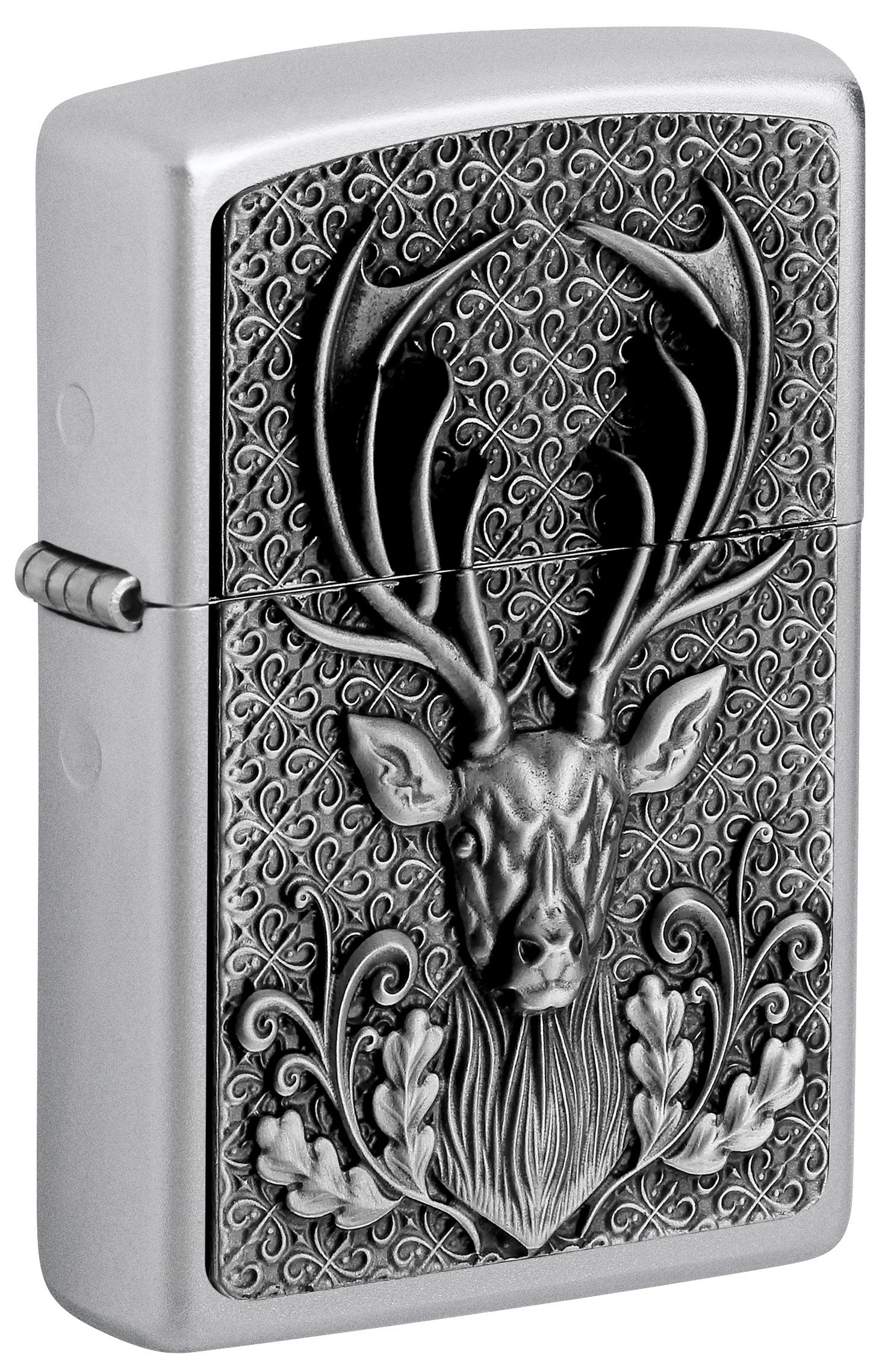 Front shot of Zippo Bejeweled Beetle Design High Polish Brass Windproof Lighter standing at a 3/4 angle.