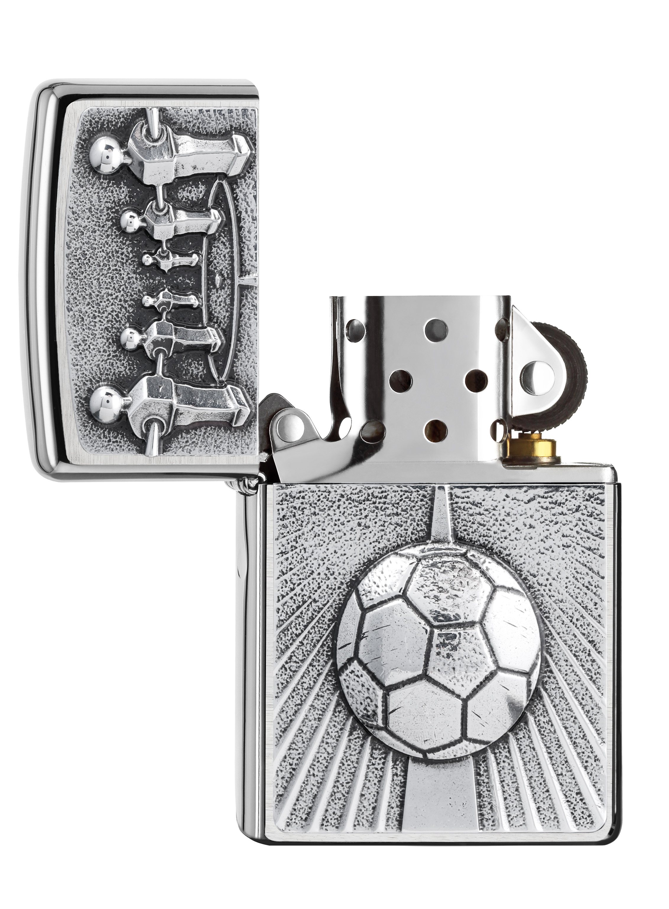 Front shot of Zippo Bejeweled Beetle Design High Polish Brass Windproof Lighter standing at a 3/4 angle.