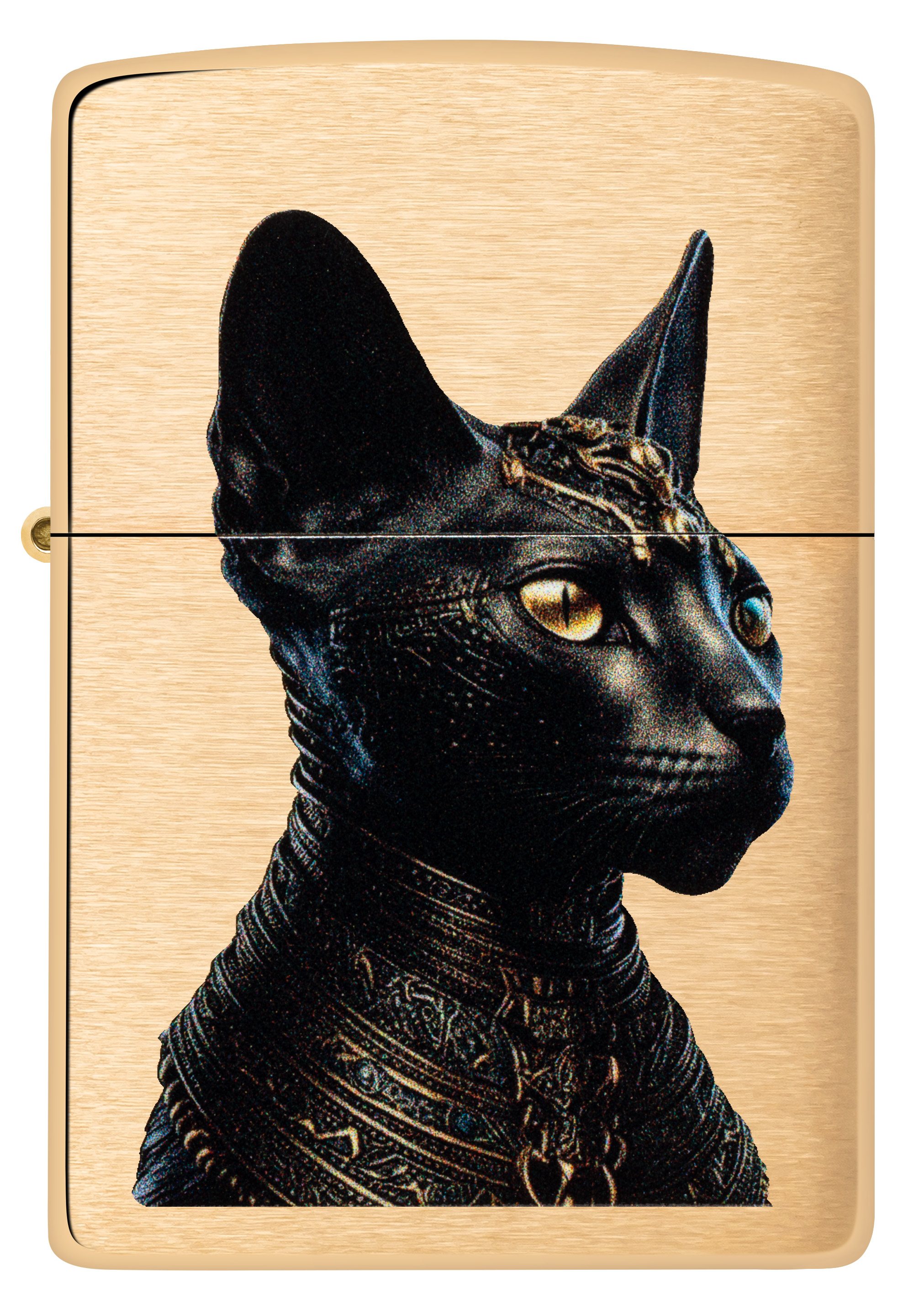 Front shot of Zippo Bejeweled Beetle Design High Polish Brass Windproof Lighter standing at a 3/4 angle.