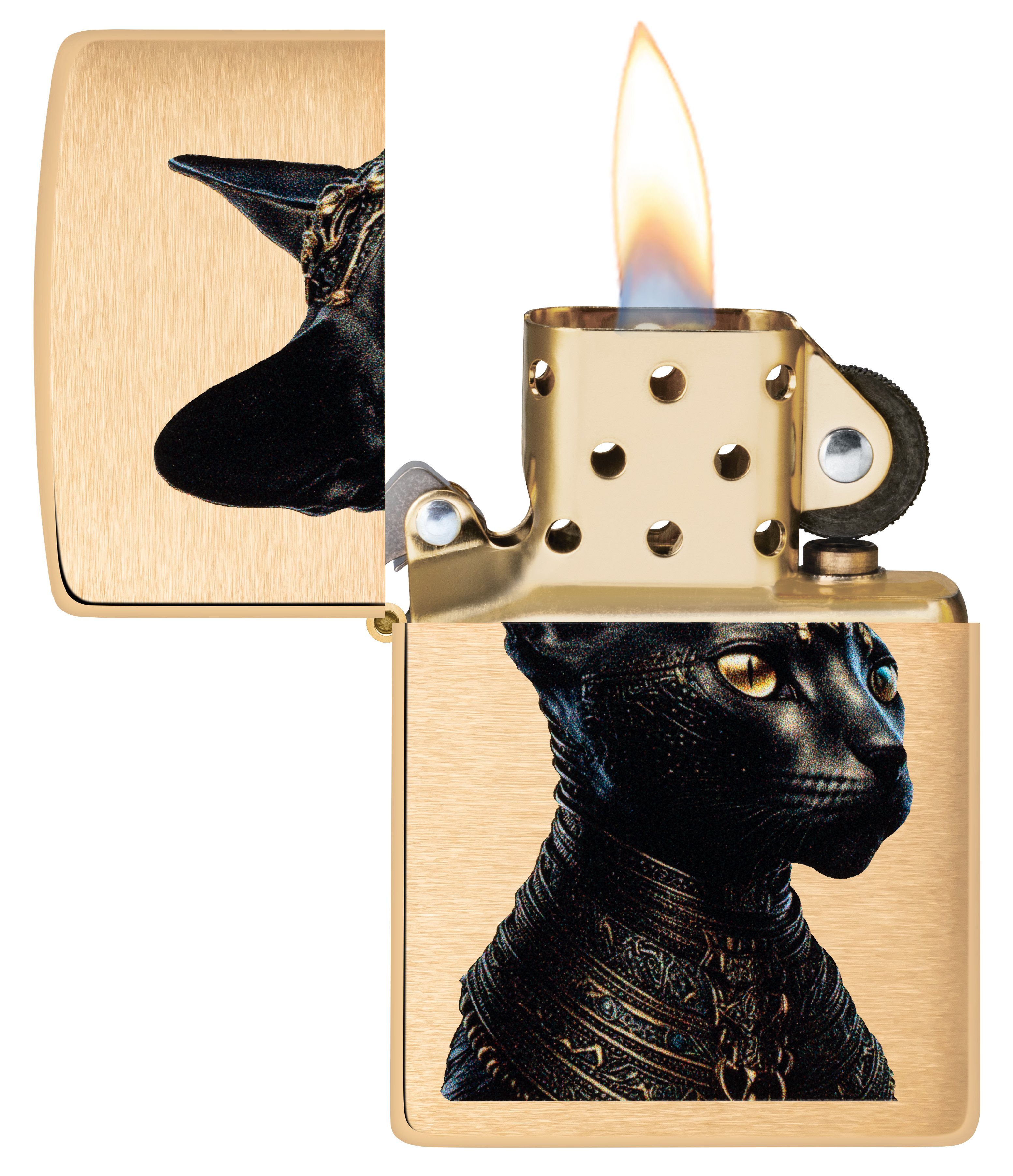 Front shot of Zippo Bejeweled Beetle Design High Polish Brass Windproof Lighter standing at a 3/4 angle.