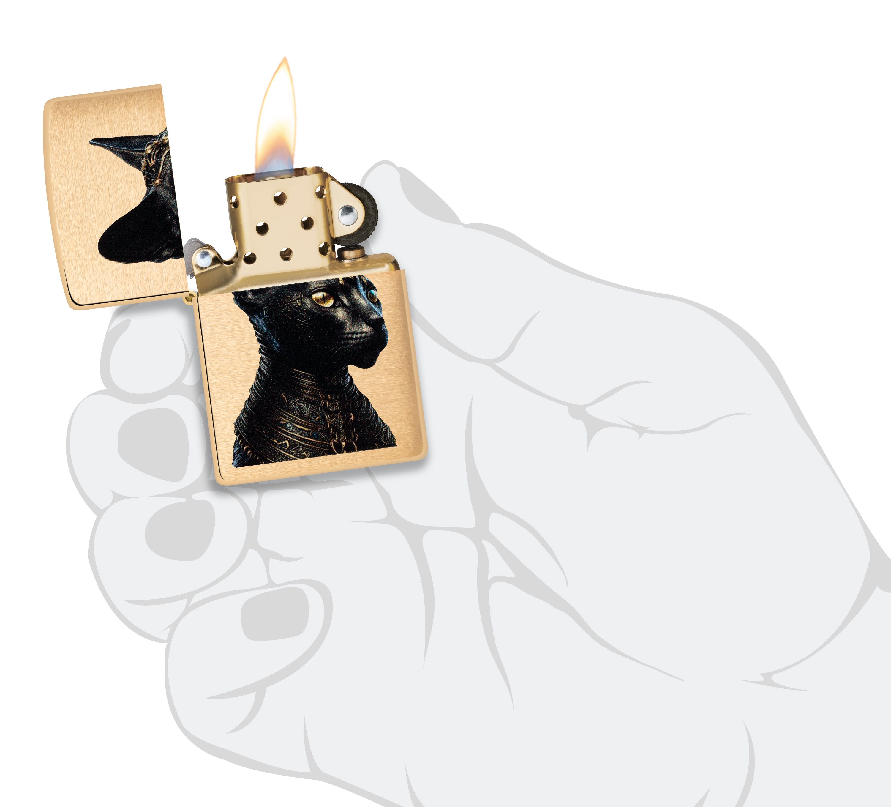 Front shot of Zippo Bejeweled Beetle Design High Polish Brass Windproof Lighter standing at a 3/4 angle.