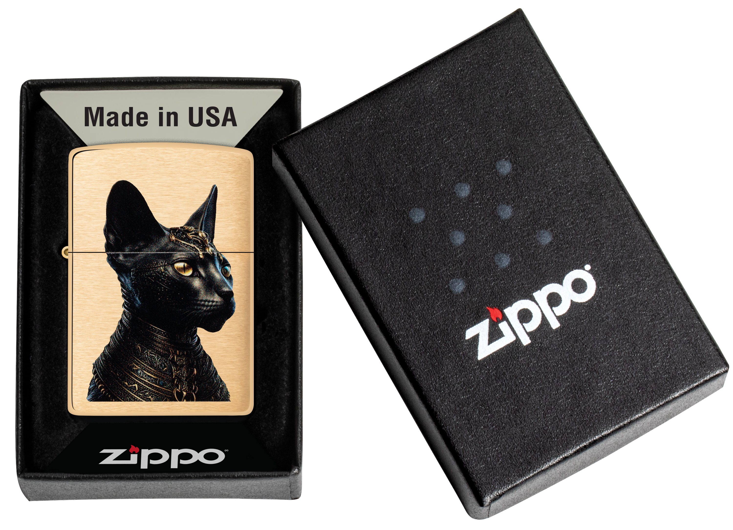 Front shot of Zippo Bejeweled Beetle Design High Polish Brass Windproof Lighter standing at a 3/4 angle.