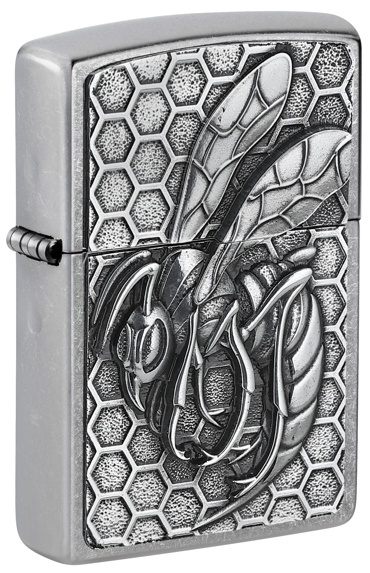 Front shot of Zippo Bejeweled Beetle Design High Polish Brass Windproof Lighter standing at a 3/4 angle.