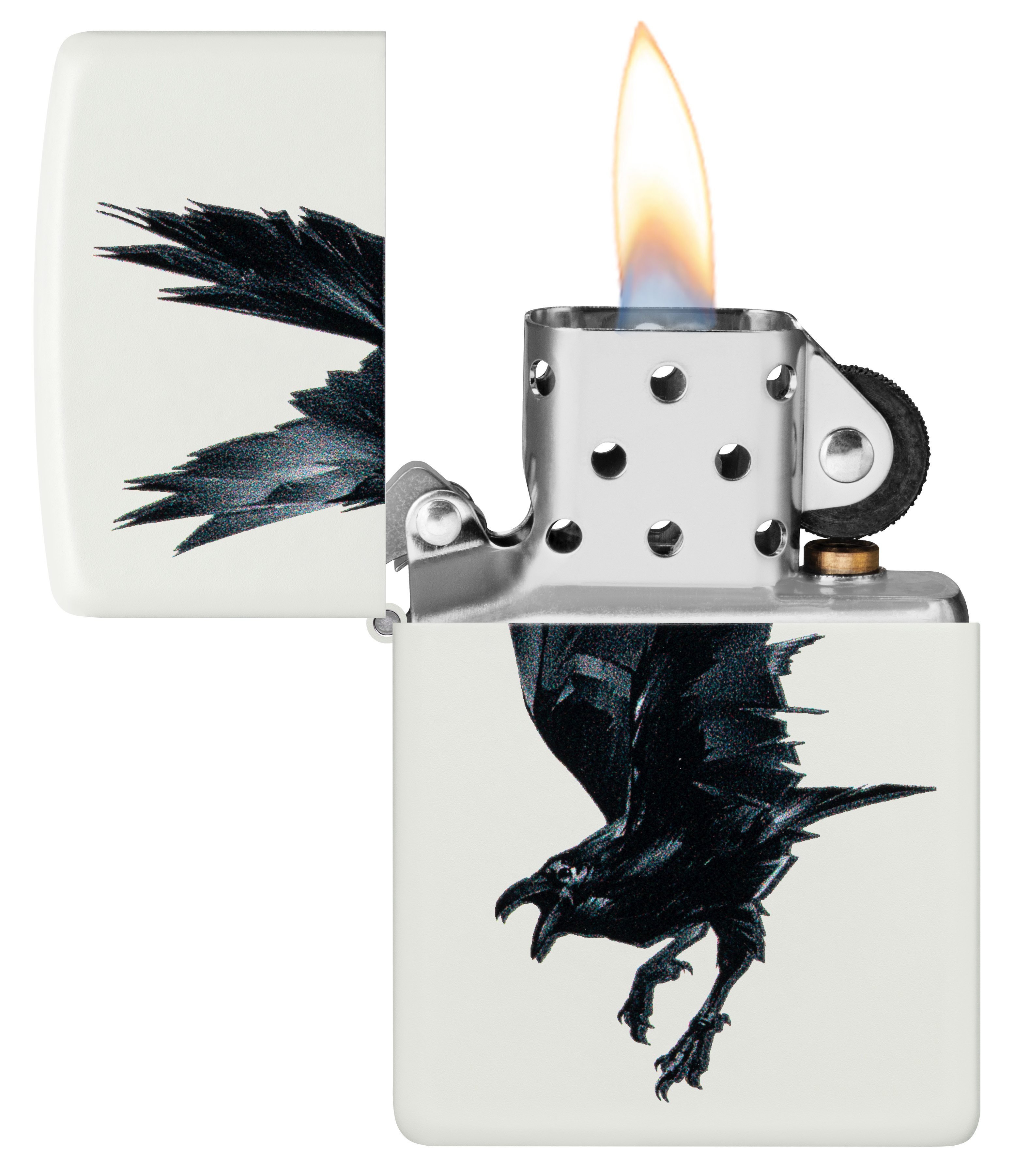 Front shot of Zippo Bejeweled Beetle Design High Polish Brass Windproof Lighter standing at a 3/4 angle.