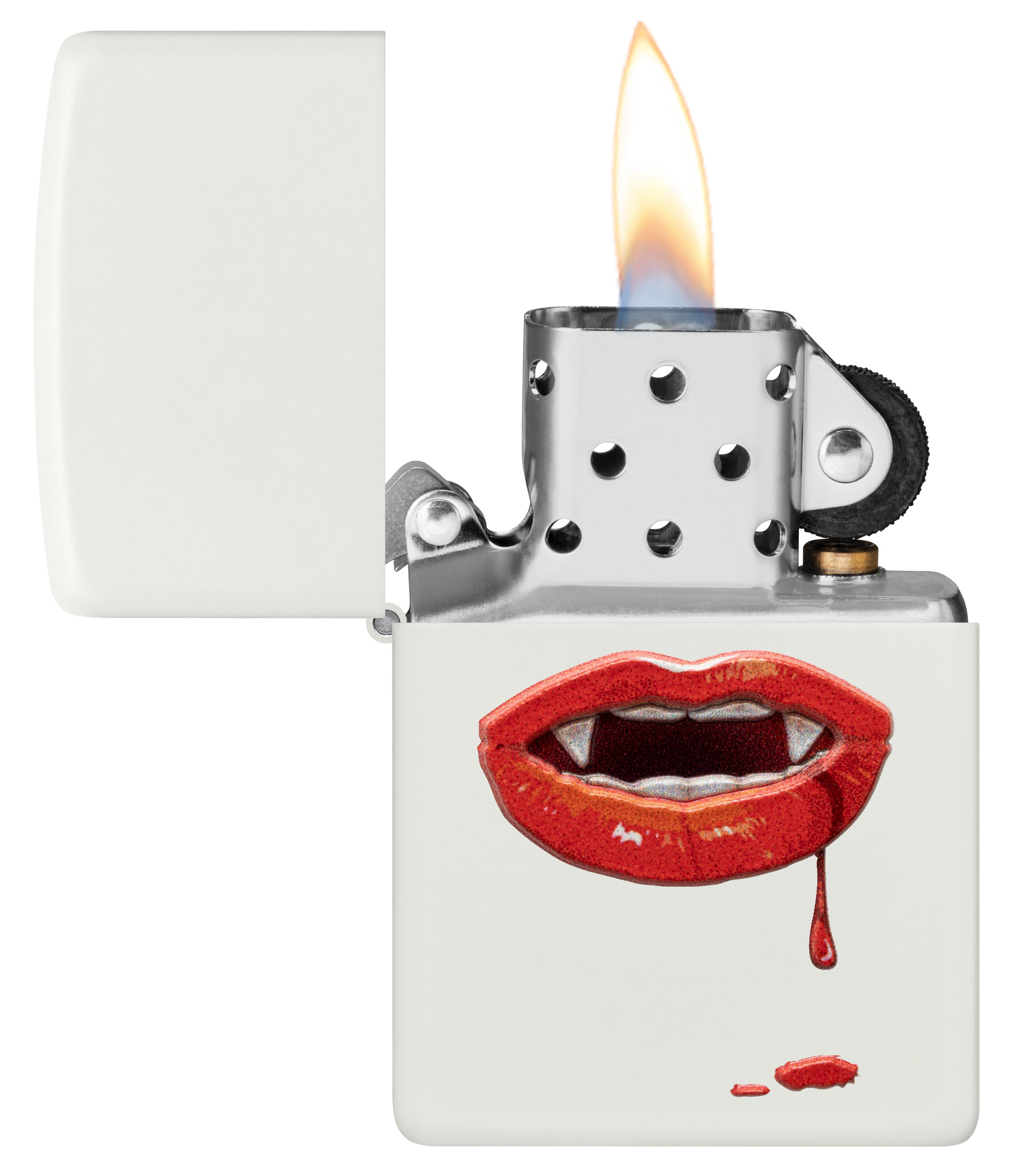 Front shot of Zippo Bejeweled Beetle Design High Polish Brass Windproof Lighter standing at a 3/4 angle.