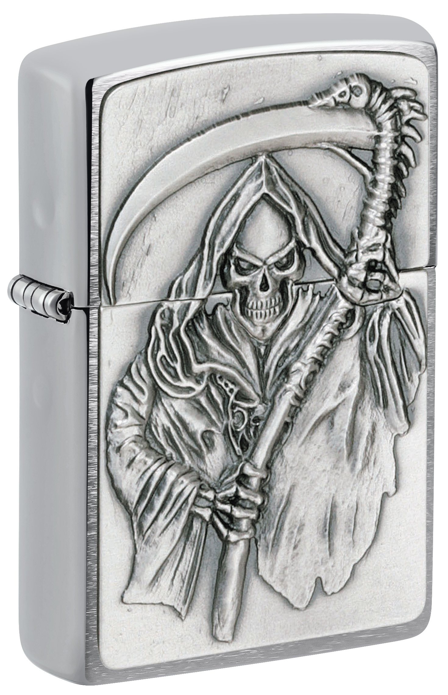 Front shot of Zippo Bejeweled Beetle Design High Polish Brass Windproof Lighter standing at a 3/4 angle.