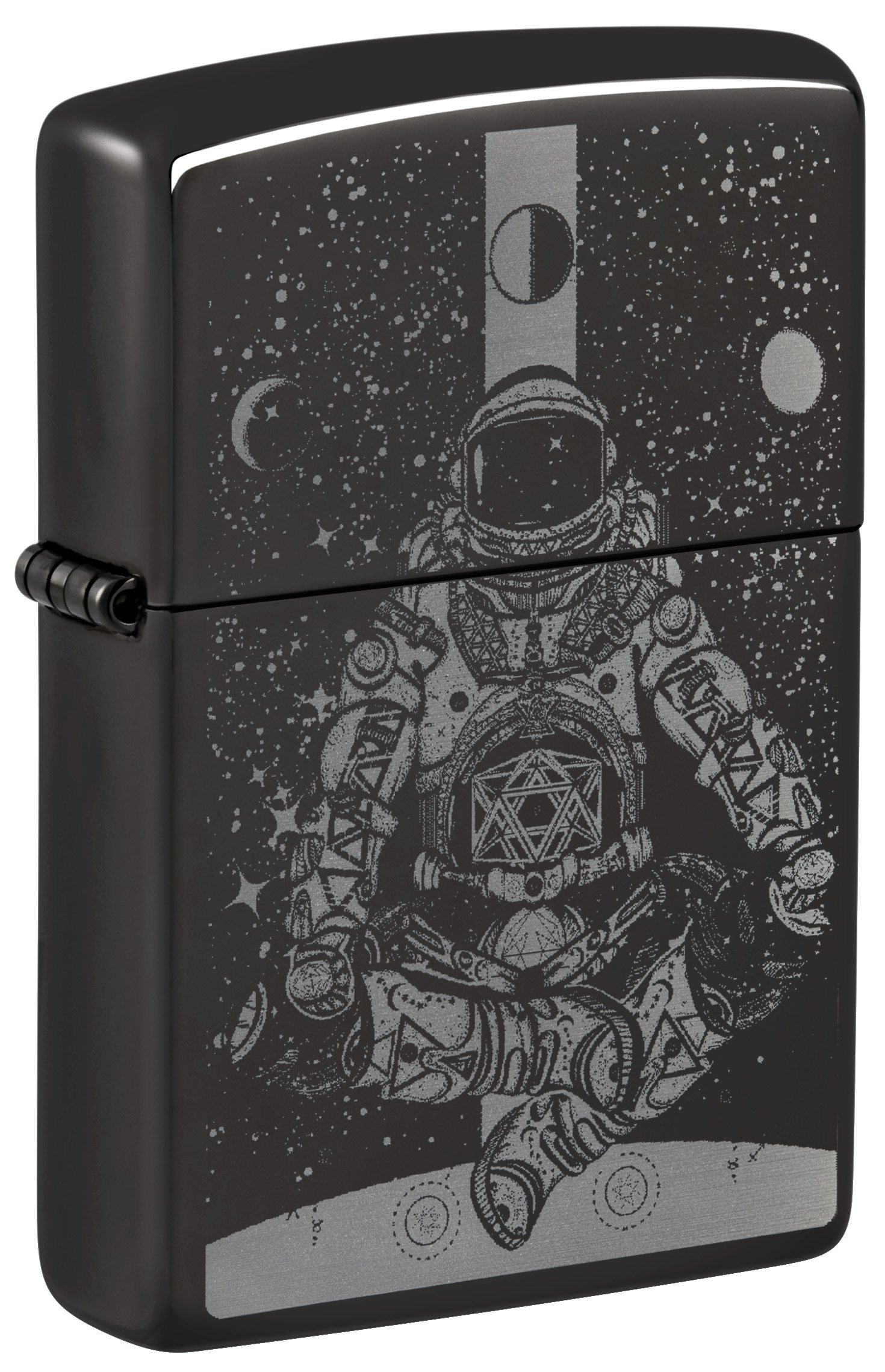 Front shot of Zippo Bejeweled Beetle Design High Polish Brass Windproof Lighter standing at a 3/4 angle.