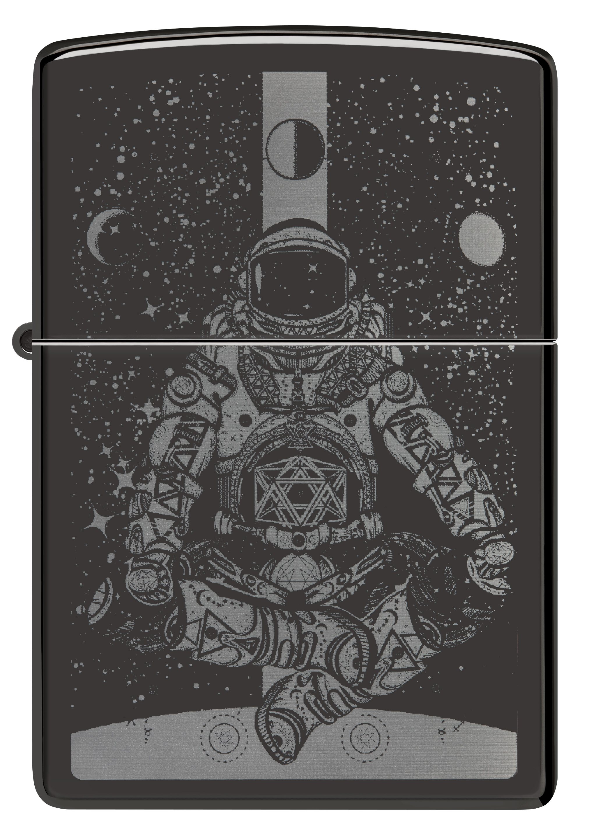 Front shot of Zippo Bejeweled Beetle Design High Polish Brass Windproof Lighter standing at a 3/4 angle.
