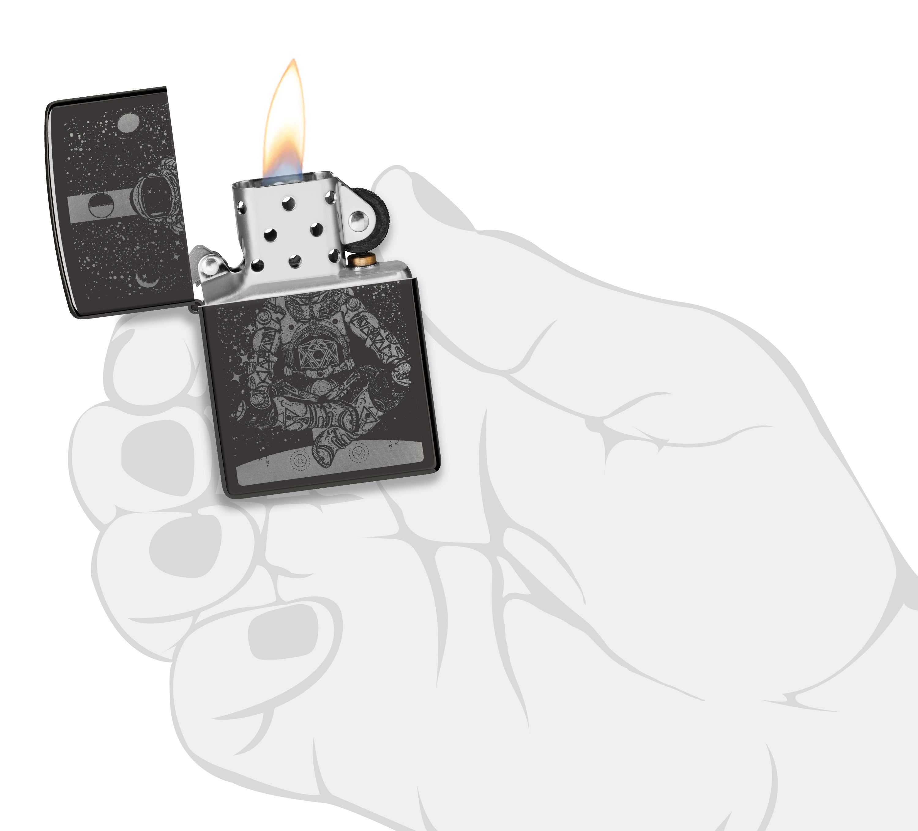 Front shot of Zippo Bejeweled Beetle Design High Polish Brass Windproof Lighter standing at a 3/4 angle.