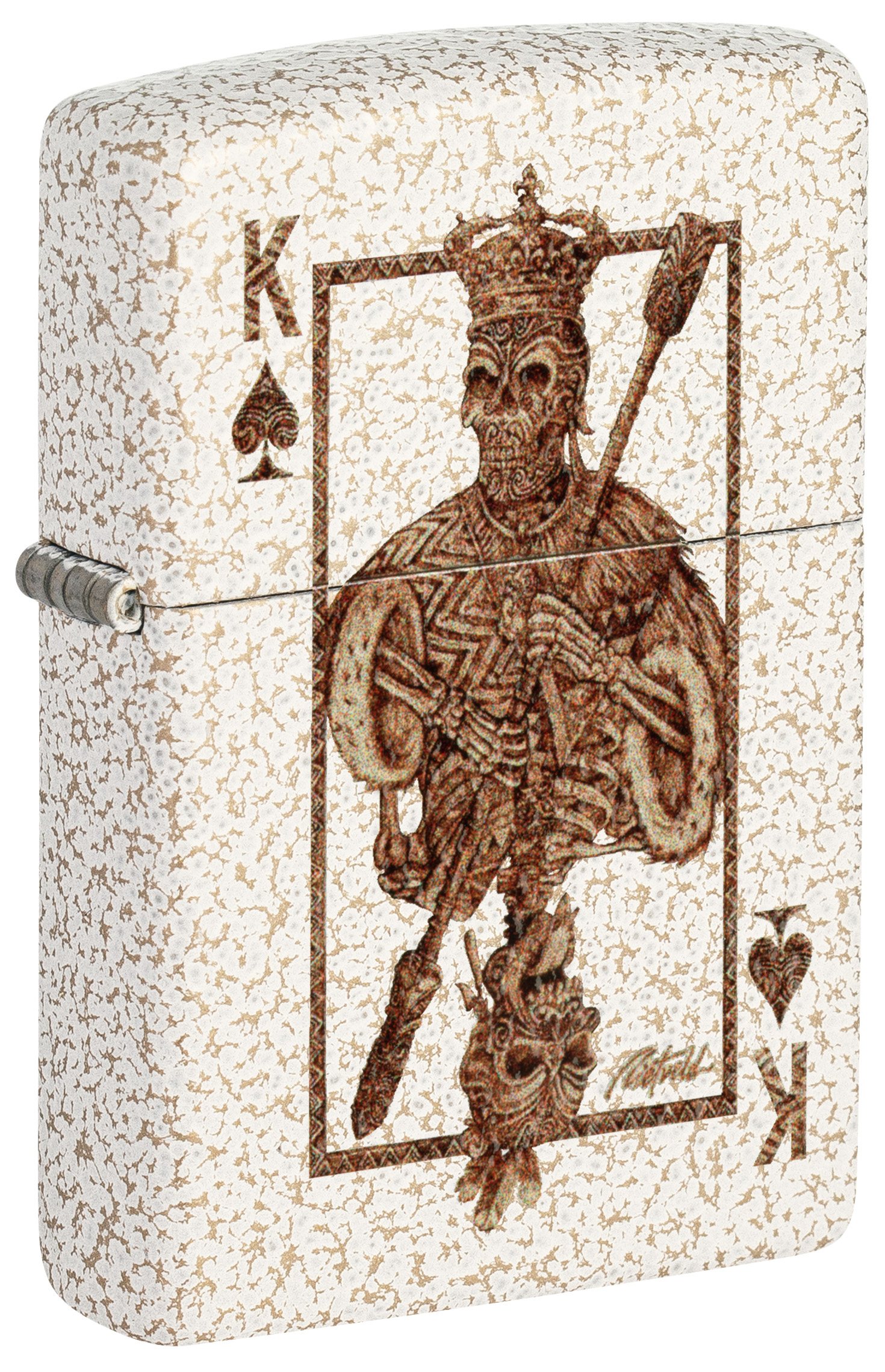 Front shot of Zippo Bejeweled Beetle Design High Polish Brass Windproof Lighter standing at a 3/4 angle.