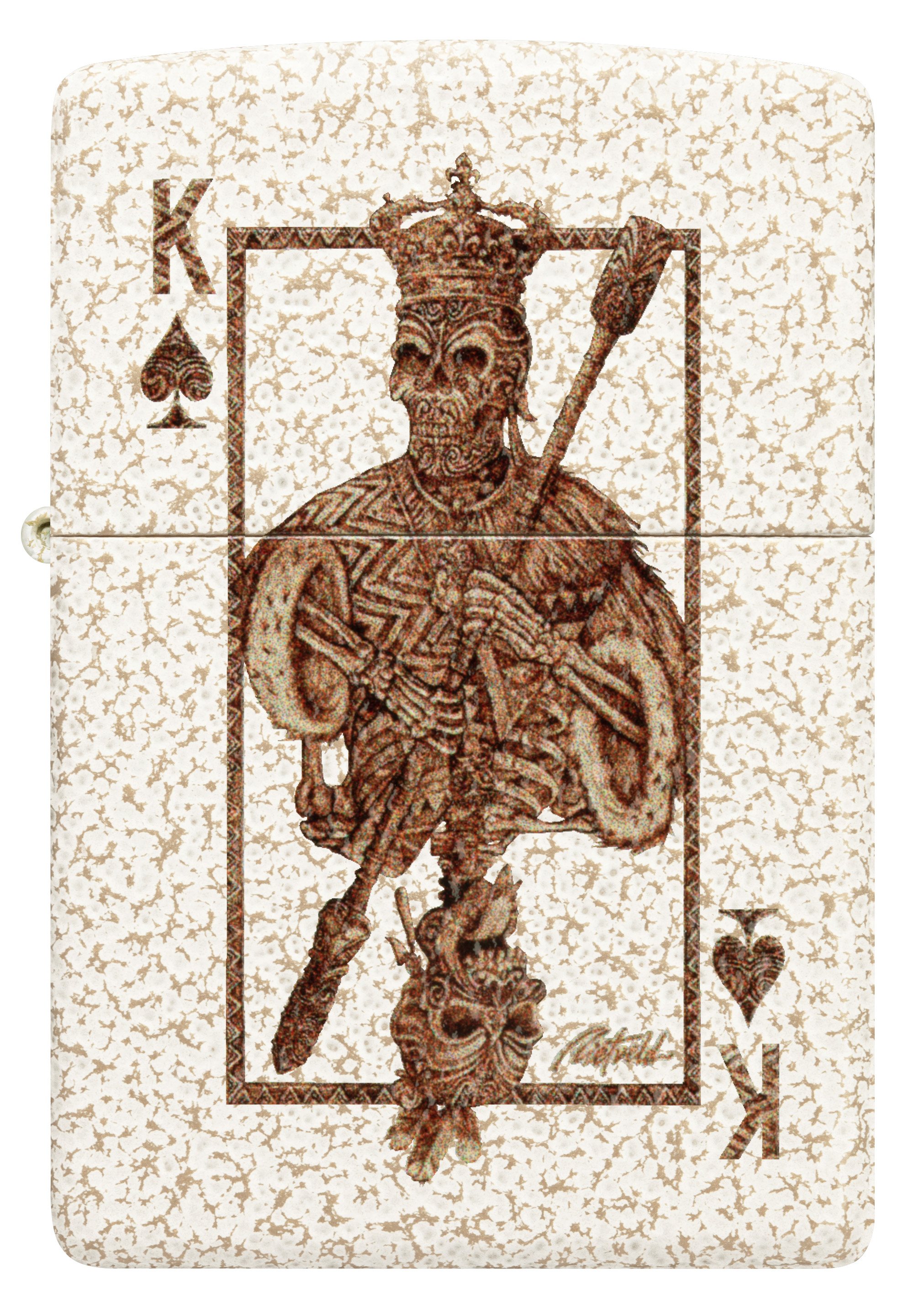 Front shot of Zippo Bejeweled Beetle Design High Polish Brass Windproof Lighter standing at a 3/4 angle.