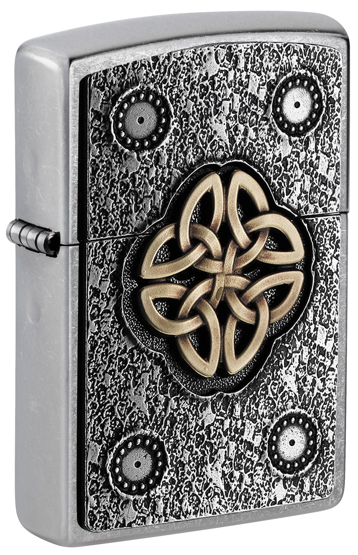 Front shot of Zippo Bejeweled Beetle Design High Polish Brass Windproof Lighter standing at a 3/4 angle.