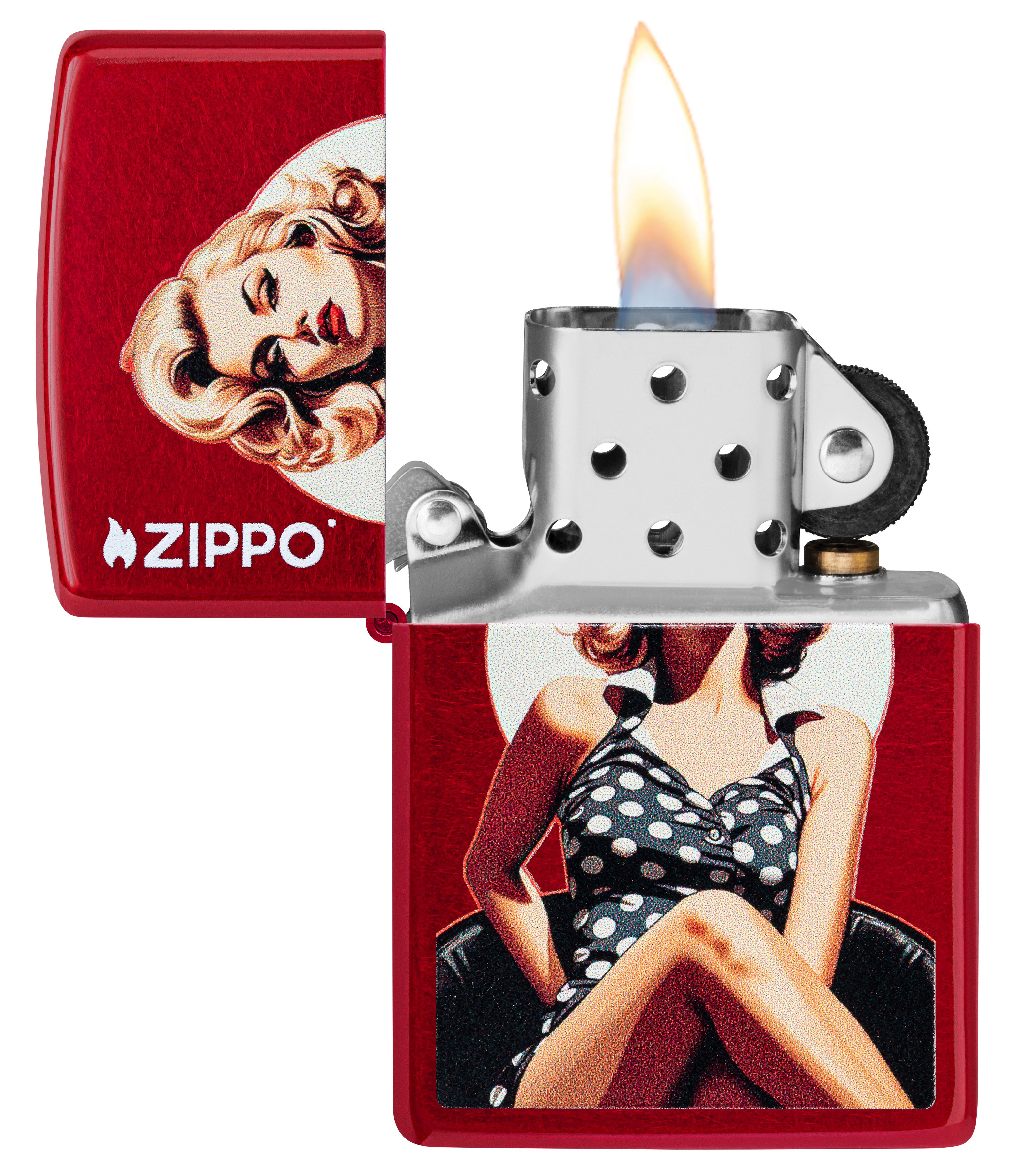 Front shot of Zippo Bejeweled Beetle Design High Polish Brass Windproof Lighter standing at a 3/4 angle.