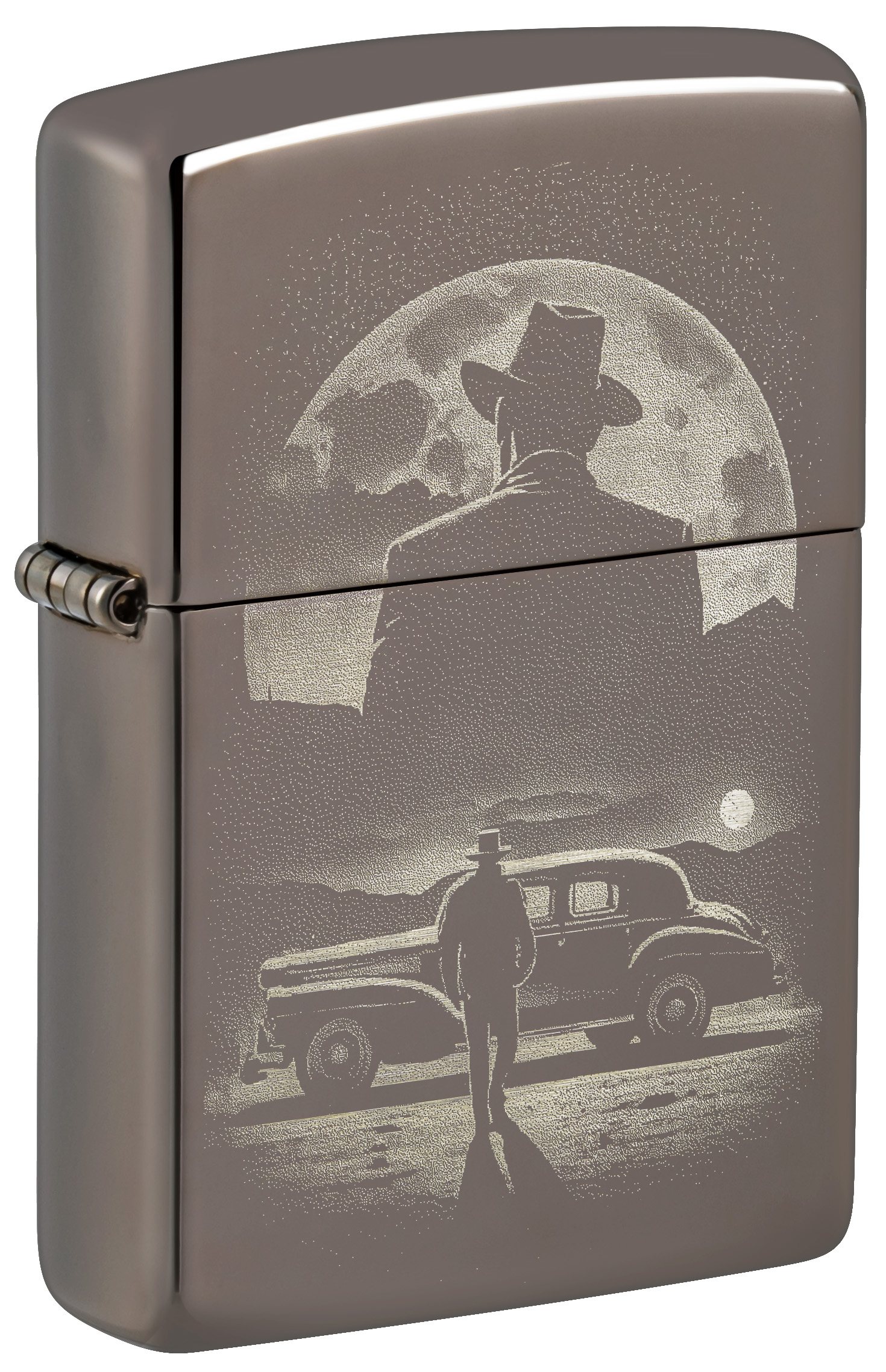 Front shot of Zippo Bejeweled Beetle Design High Polish Brass Windproof Lighter standing at a 3/4 angle.