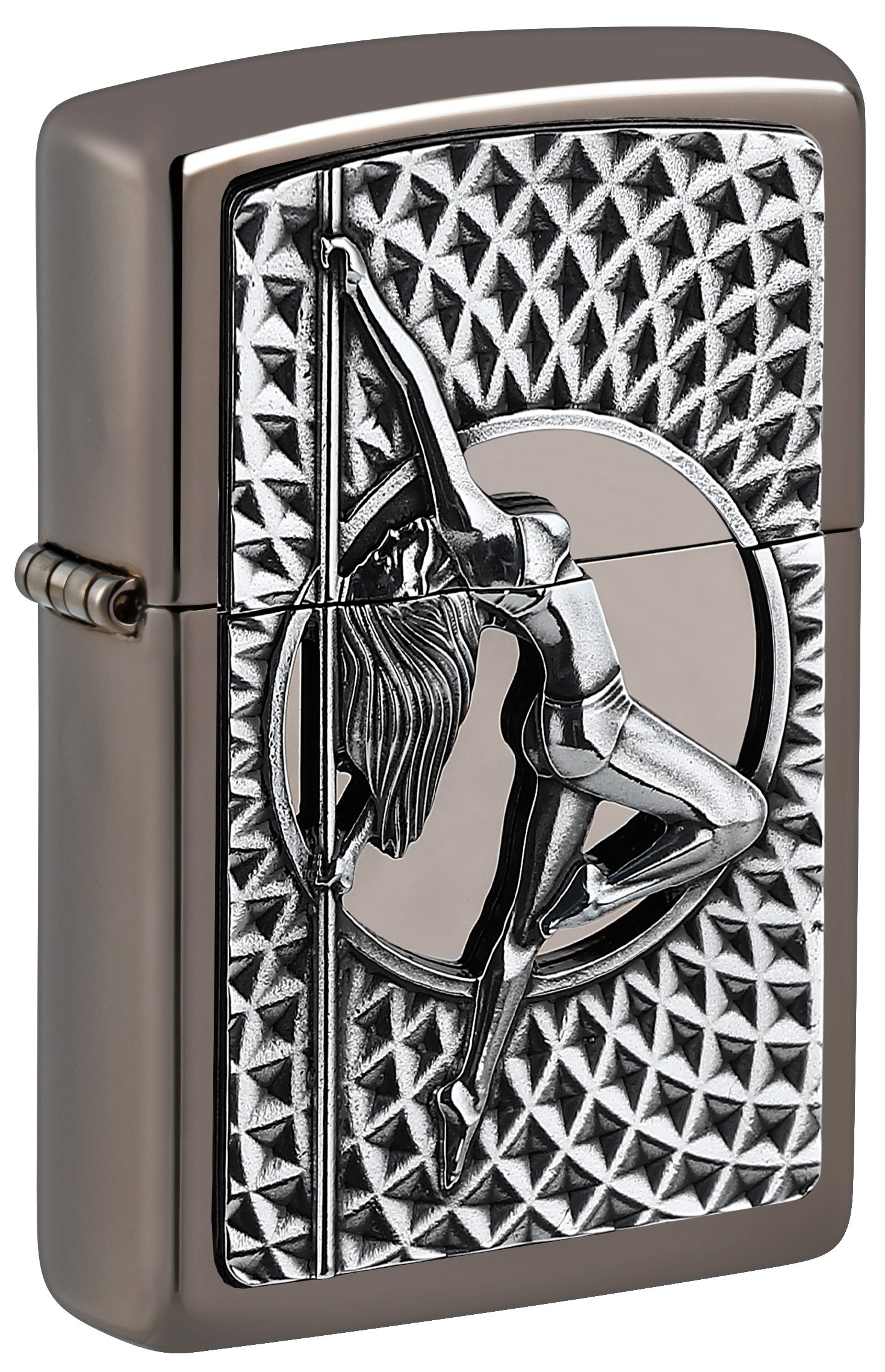 Front shot of Zippo Bejeweled Beetle Design High Polish Brass Windproof Lighter standing at a 3/4 angle.