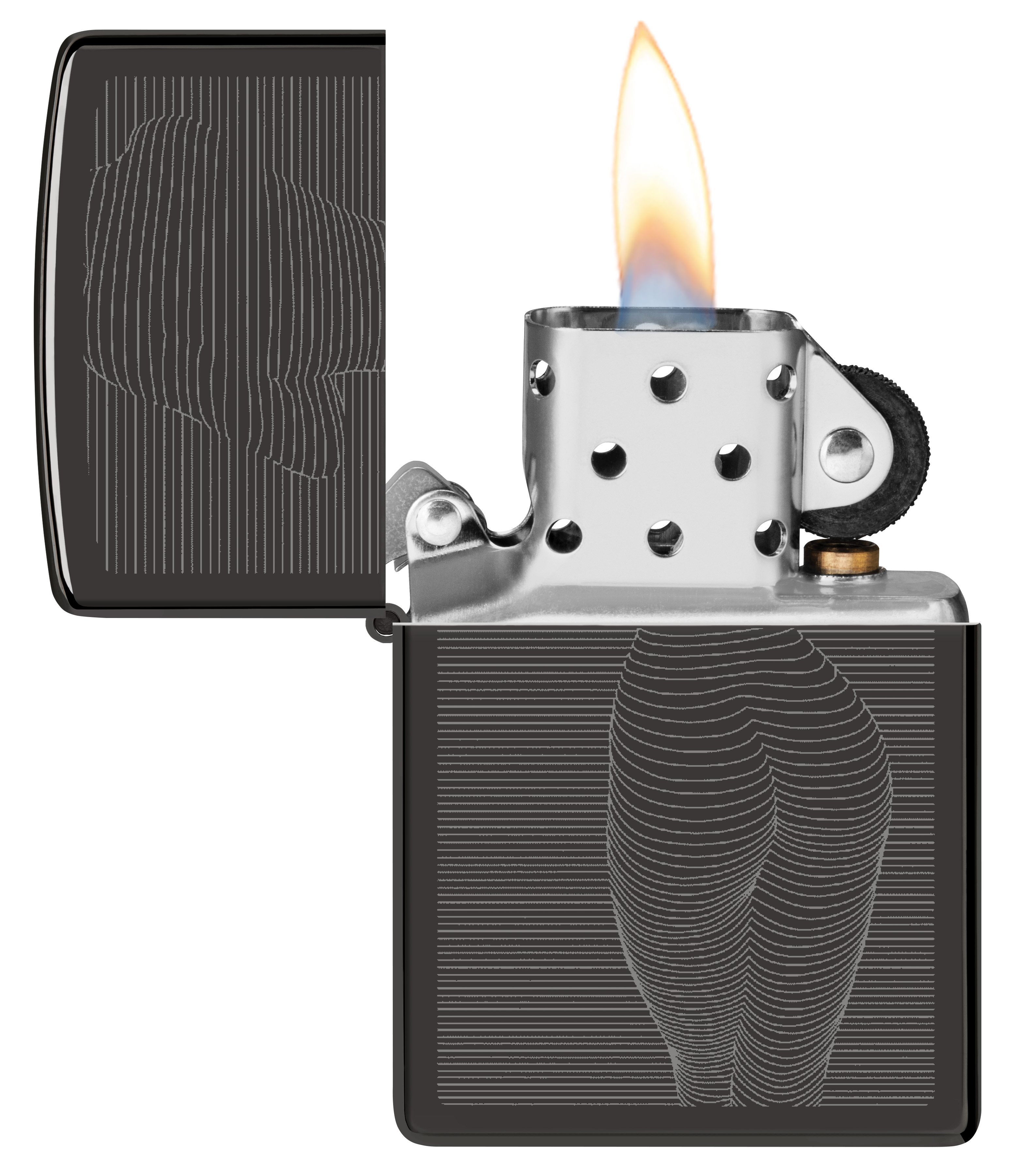 Front shot of Zippo Bejeweled Beetle Design High Polish Brass Windproof Lighter standing at a 3/4 angle.