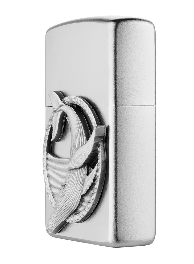 Front shot of Zippo Bejeweled Beetle Design High Polish Brass Windproof Lighter standing at a 3/4 angle.